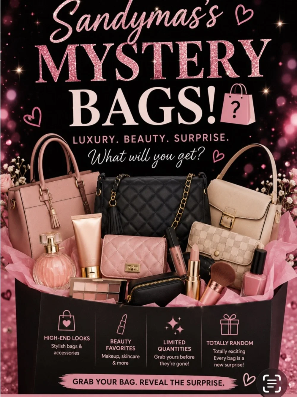 Sandymas Mystery Bag - Women's Luxury Handbag (Pink, Black, Beige)